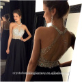 Sexy A-Line Schwarzes Abschlussball-Kleid 2016 Lange Halter-wulstige Backless Vestidos de Fiesta-formale Abend-Kleid-Partei-Festzug-Kleider LP08